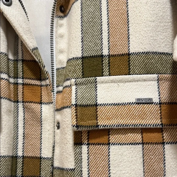 RVCA Women's Utility Jacket - Brown, Cream, and Green Plaid - Picture 3 of 7